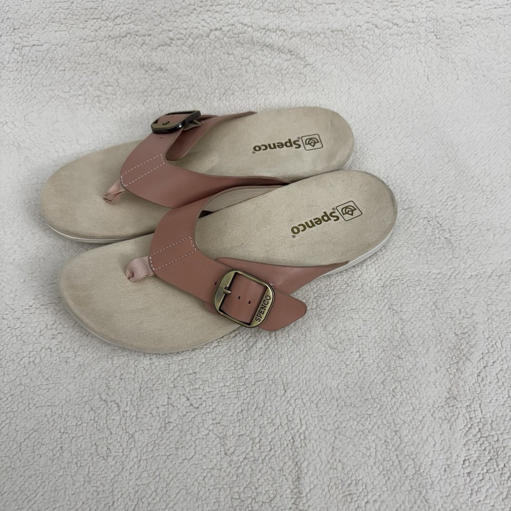 Spenco Leather Toe Loop Sandals Pink Comfort Slides Women Size 9B Summer Vaca